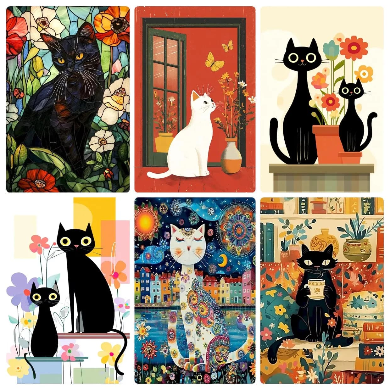 Acrylic Paint By Numbers Cute Black Cat Pattern Painting By Numbers on Canvas Coloring By Number for Adults Paint Digital Art