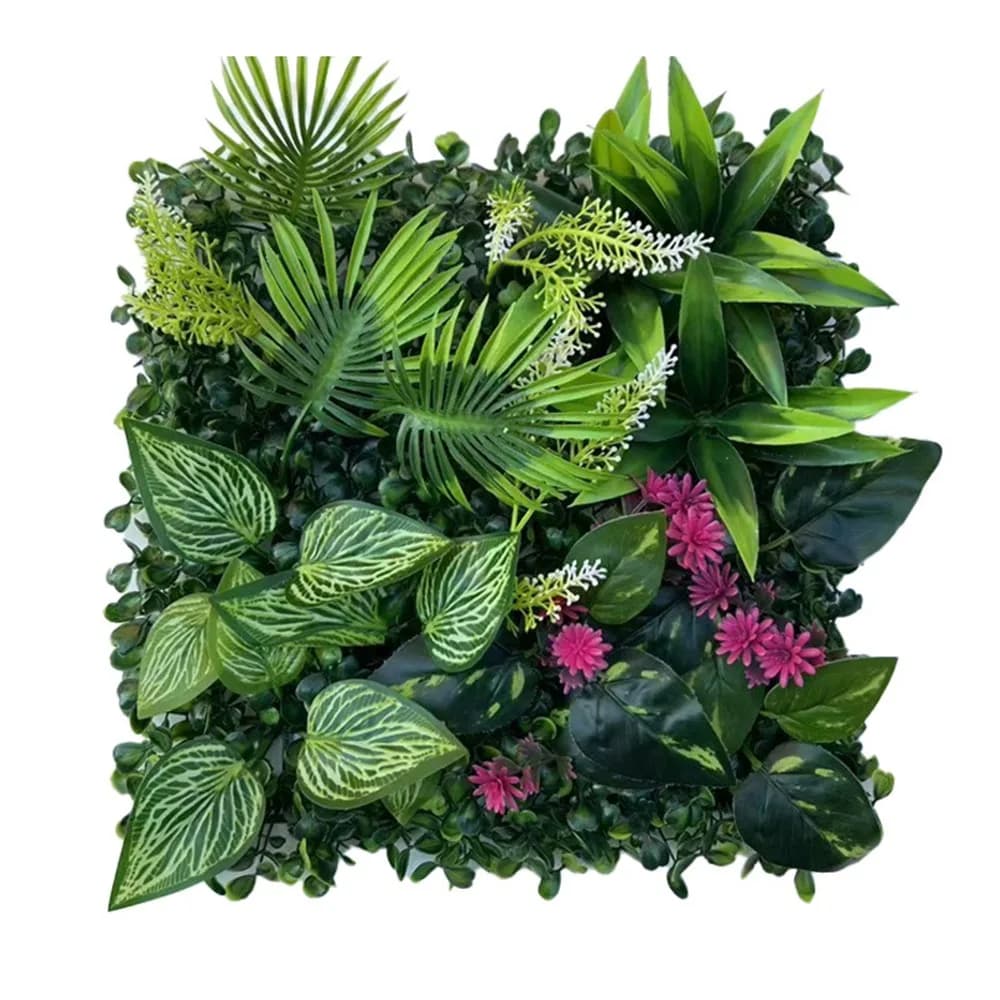 Pannello Murale Vegetale Artificiale Fai-da-te, Fogli di Piante Simulate Girasole e Acero, 25x25cm, Tappeto Durevole di Eucalipto Artificiale
