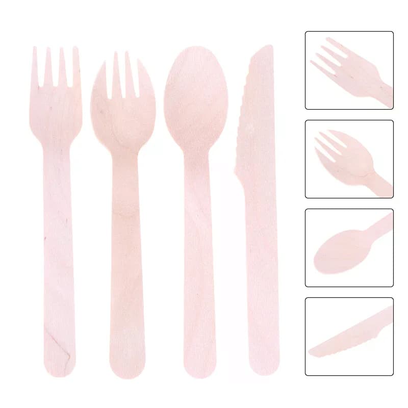 100 pezzi forchette/cucchiai/tagliere in legno usa e getta coltello forniture per feste utensili da cucina set da imballaggio per stoviglie da dessert