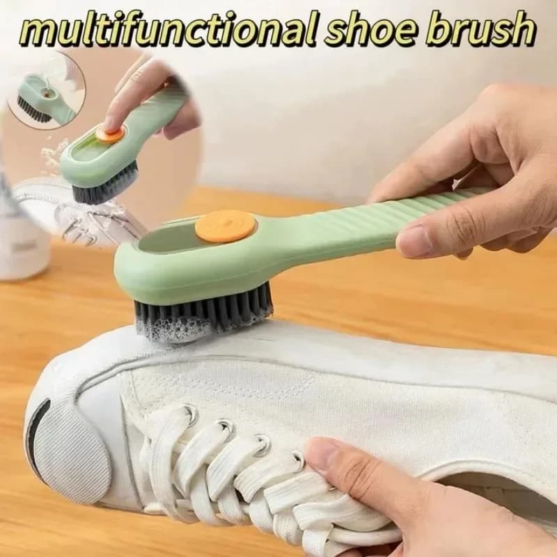 Spazzola per scarpe con serbatoio liquido integrato, multifunzione, per la pulizia delle calzature, con erogazione a pressione, setole morbide, per lavanderia domestica