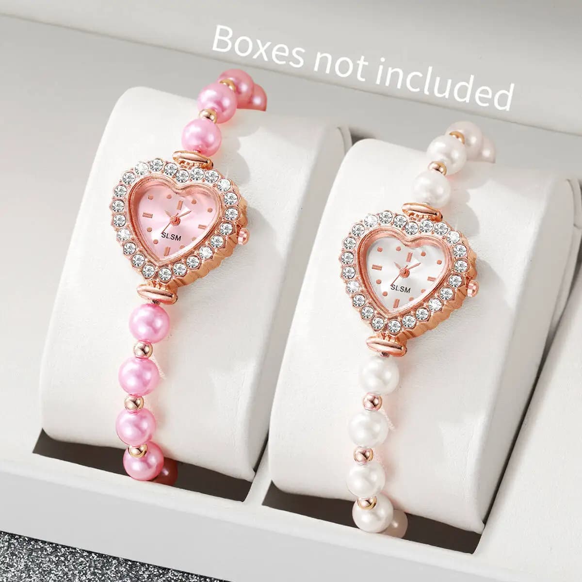 2 pcs/set fashion woman watches quartz watch imitation pearl bracelet heart dial wrist watch Reloj Mujer (without box)