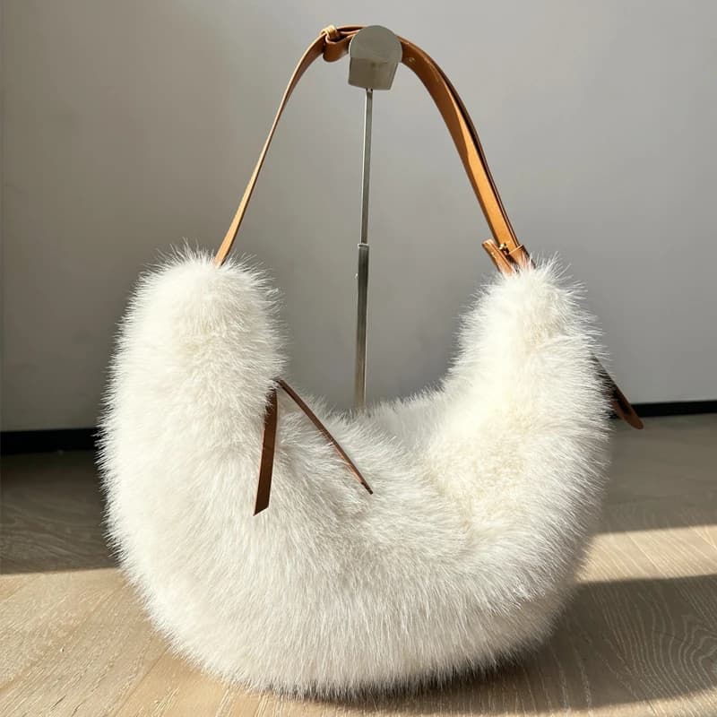 Borse a mezzaluna in pelliccia sintetica moda per donna Borsa a mano di design di lusso 2026 Nuovo in finta pelliccia di coniglio sotto le ascelle in peluche