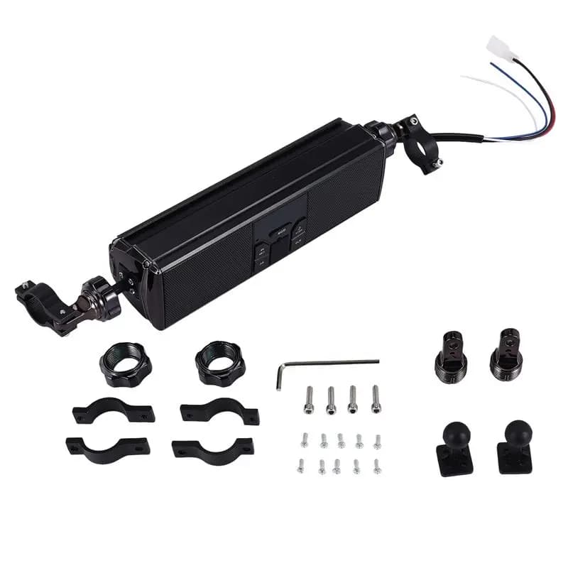 ABHX-Altoparlanti stereo per moto, lettore musicale MP3, lettore Bluetooth con USB, AUX-IN, radio FM per manubrio da 7/8-1,25 pollici per moto Sco