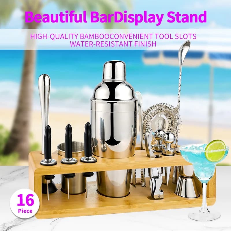 Set di 16 cocktail Boston Shaker Set Bar Domestico Appassionato di barman Kit di attrezzi per barman Accessori per cocktail con cornice