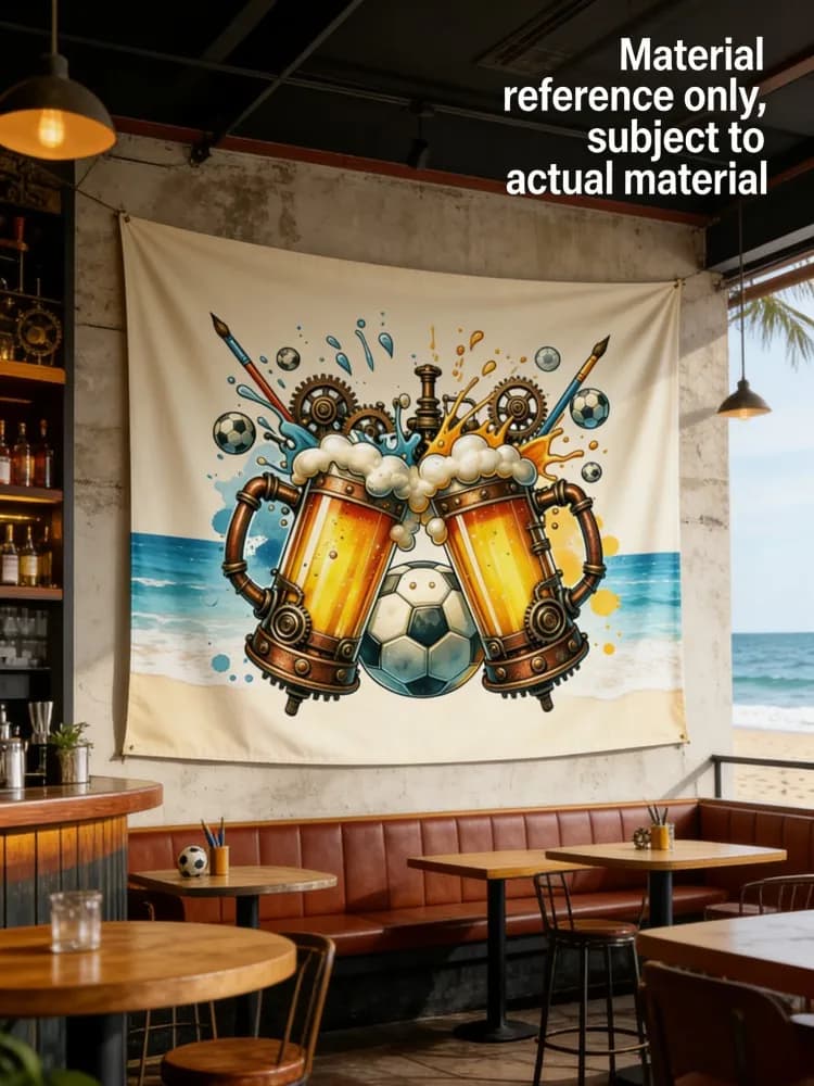 Tappeto da parete Steampunk con birra e calcio, decorazione industriale per bar e sale tifo
