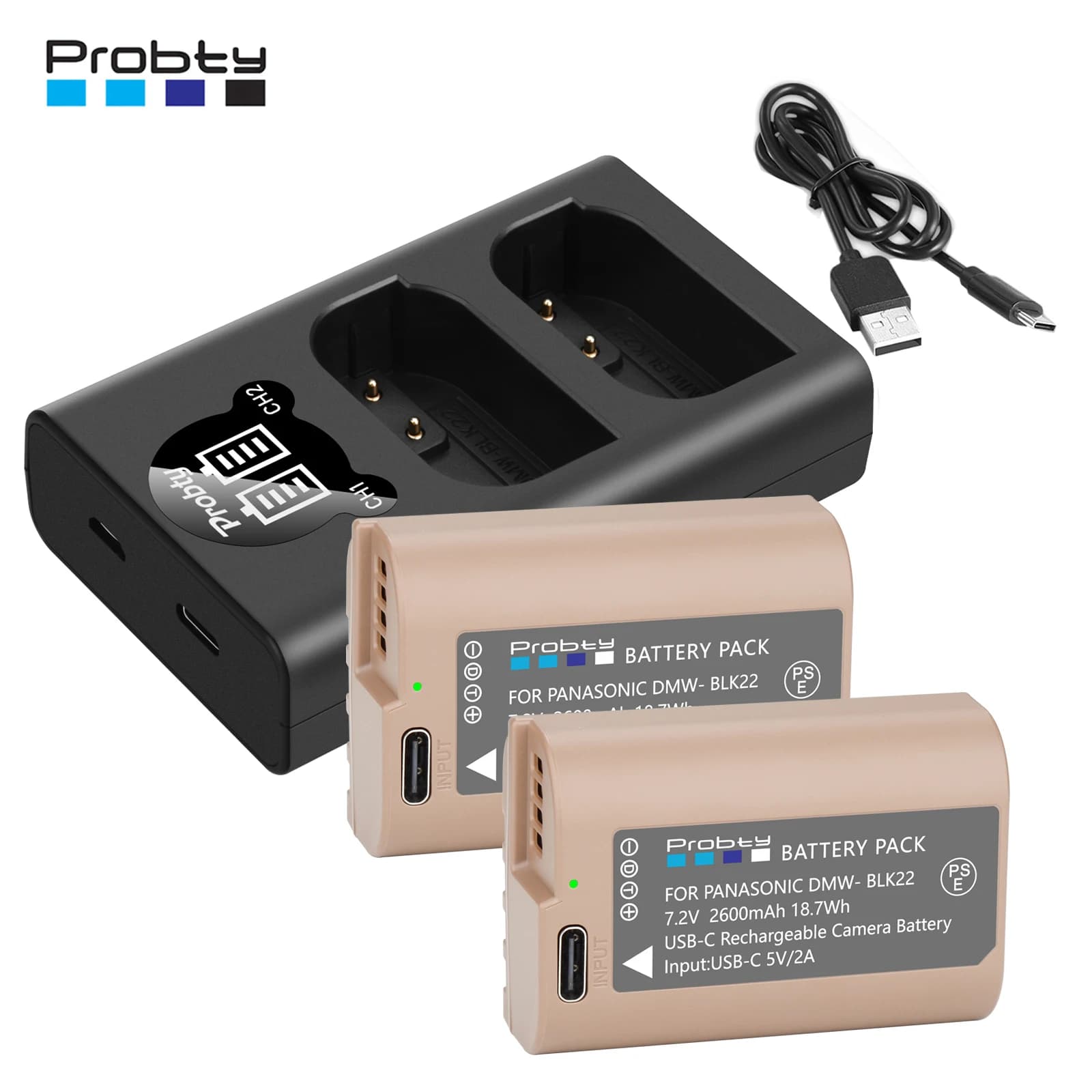 DMW-BLK22 DMW-BLF19 Batteria di ricambio/Caricabatterie per Panasonic Lumix DC-S5 DC-S5 II DC-S5 IIX GH5 II GH6 S5II S5M2 GH5M2