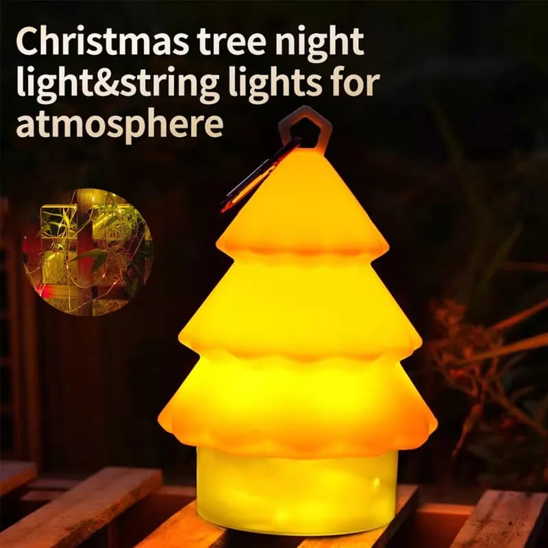 Regali di Natale Lampada da notte per atmosfera ricaricabile Albero di Natale Luce notturna in silicone Lampada da cartone animato con luce a corda riponibile da 10 m