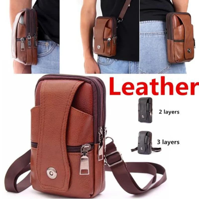 {CC44} Borsa da Cintura per Cellulare da Uomo, Custodia a Marsupio con Anello per Cintura ​ Pelle Vera