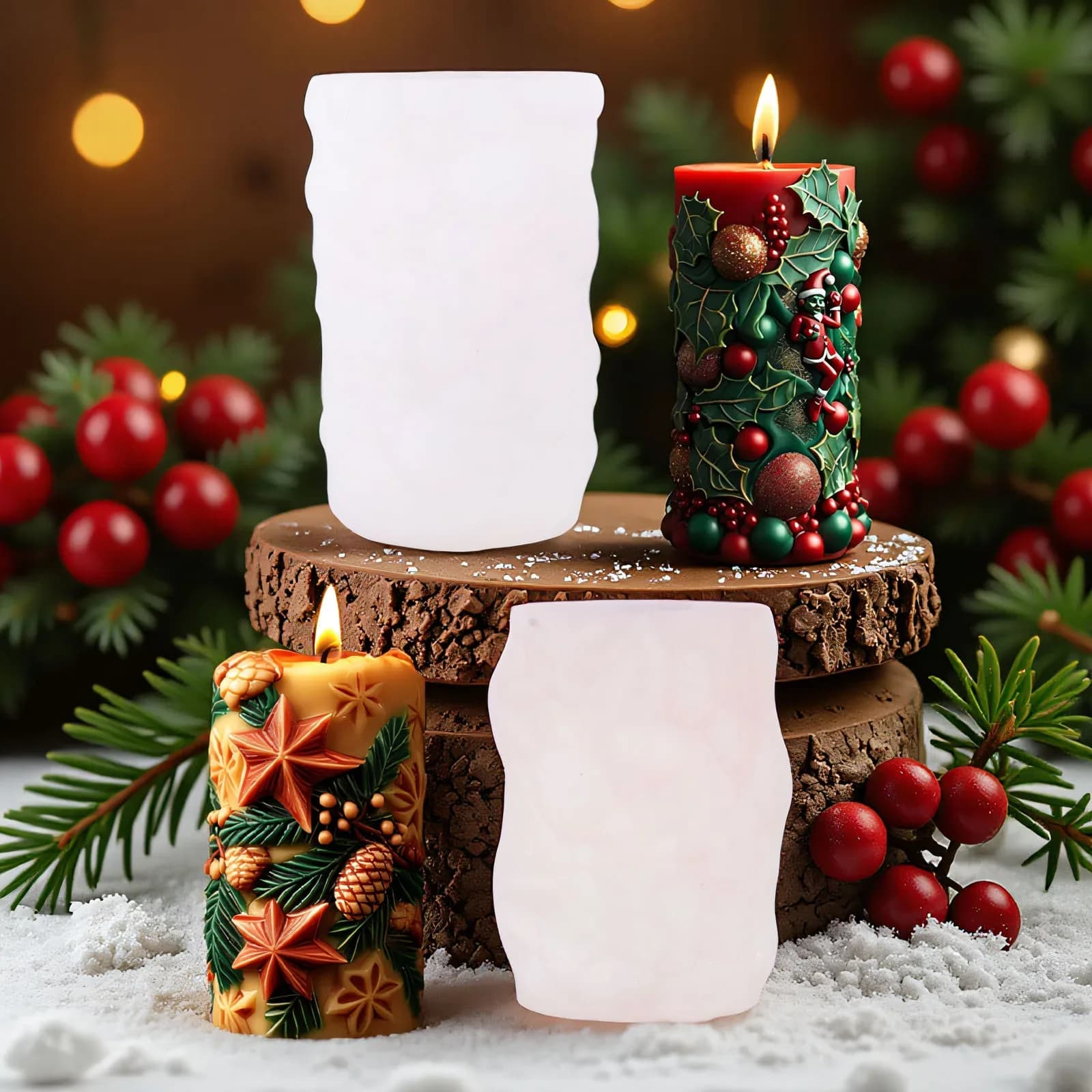 VERIDIAN Stampi in silicone cilindrici natalizi 3d Fai da te Natale Fiocco di neve Pupazzo di neve Coni di pino Forniture per candele