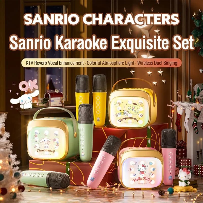 Hello Kitty P12 Portable Karaoke Bluetooth Speaker Wireless Microphone Set Mini Outdoor Stereo Soundbox Kids Party Gift