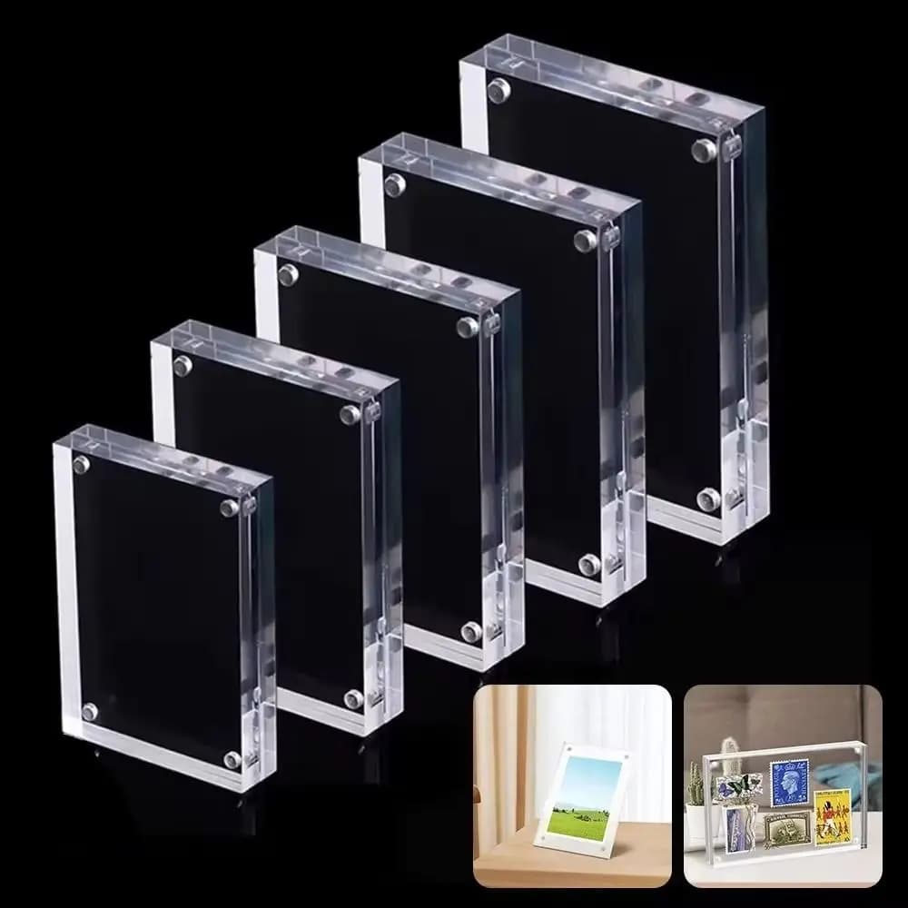 Cornice per foto trasparente durevole Supporto per foto magnetico da 3 + 3 mm Magneti per frigorifero in acrilico per la decorazione della casa della scrivania della stanza
