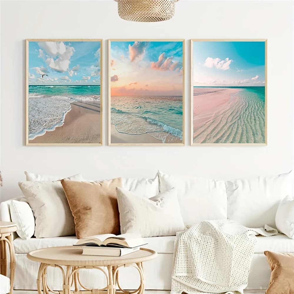 3PCS Frameless Seascape Canvas Painting Blue Sky and Sea Beach Waves poster Wall Art Prints immagini soggiorno Home Decor