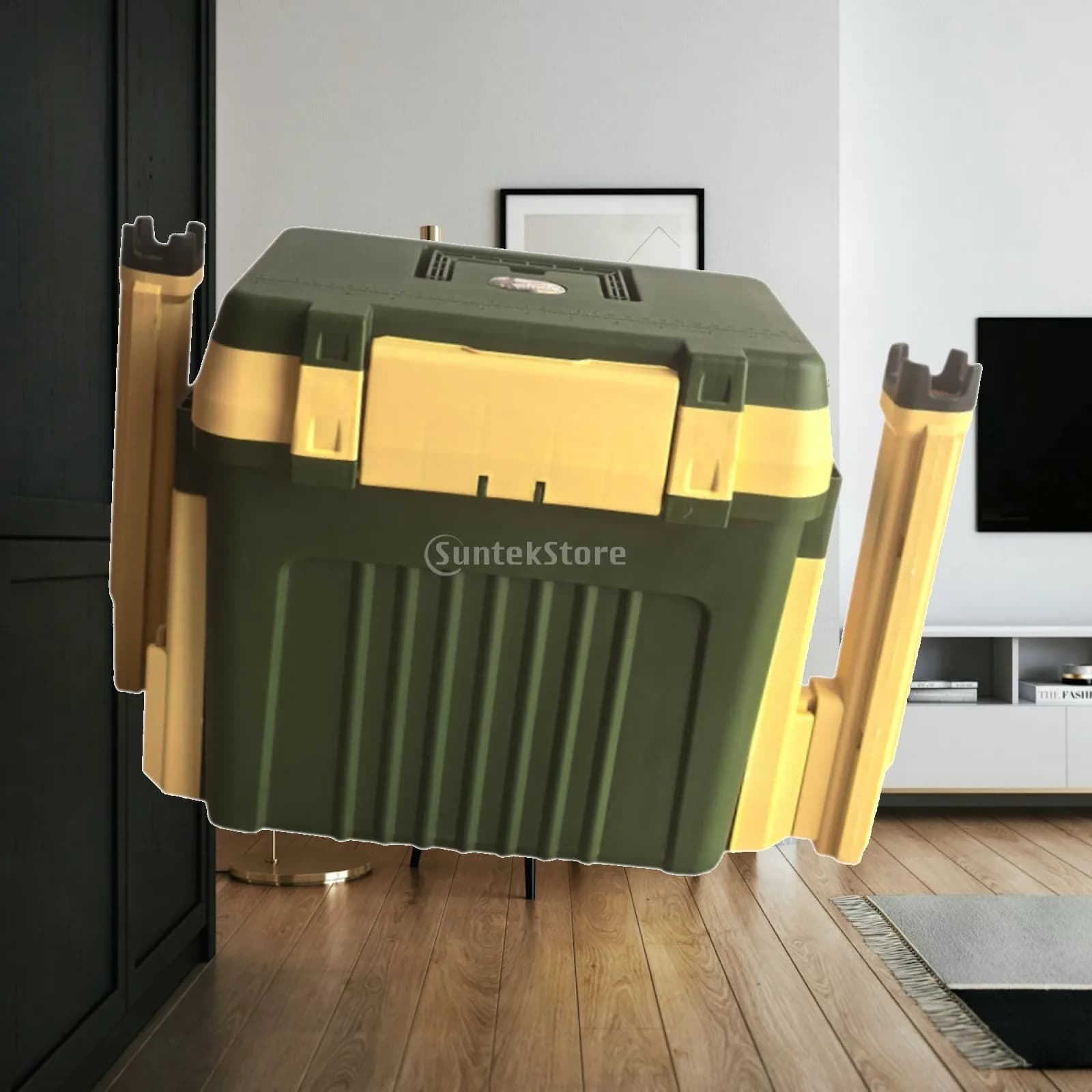 Fishing Tackle Box with Rod Holder Fishing Equipment Easy Carry Handle Organized Gear Organizer for Canoe Camping Outdoor