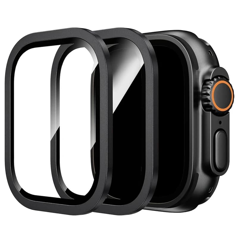 2 pieces aluminum alloy case + tempered glass for Apple Watch Ultra 2 49mm iWatch Ultra 3 49mm 2025 scratch screen protection