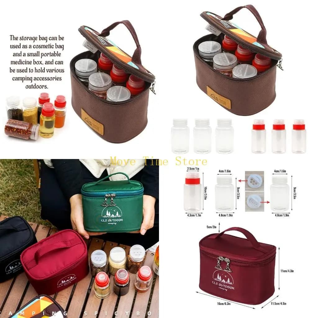 Portable Spice Shaker Seasoning Dispenser, 6Pcs Set with Rotating Lids & Travel Bag, Spice Jar, Salt and Pepper Shakers