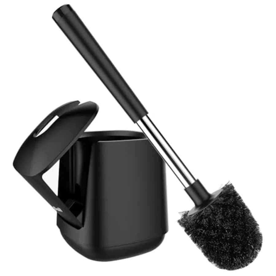 Toilet Brush and Holder, Self Closing Lid Toilet Bowl Brushes Holder and Extra Long Handle Ventilated Toilet Brush Set for Bath