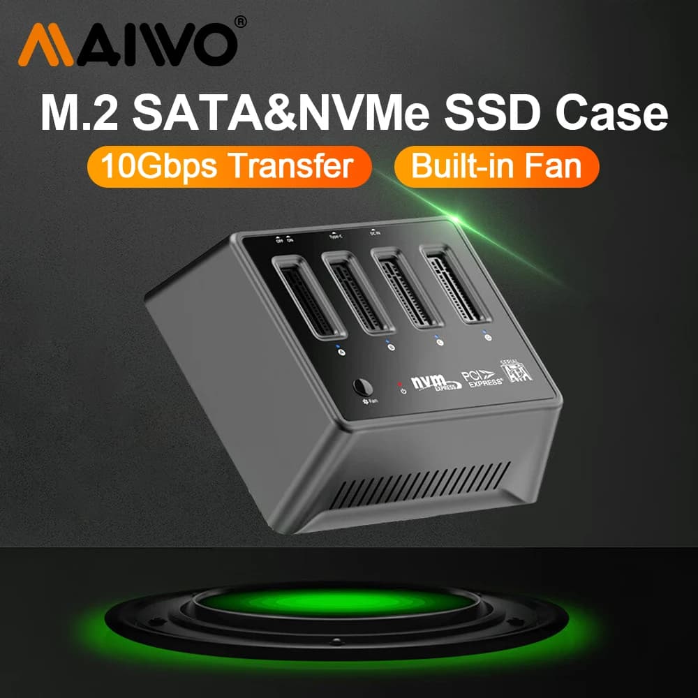 MAIWO 4 Bay M.2 NVME Docking Station M/B Key Type-C 10Gbps M.2 Case USB C SSD Case NVME e NGFF HD esterno con ventola per PC