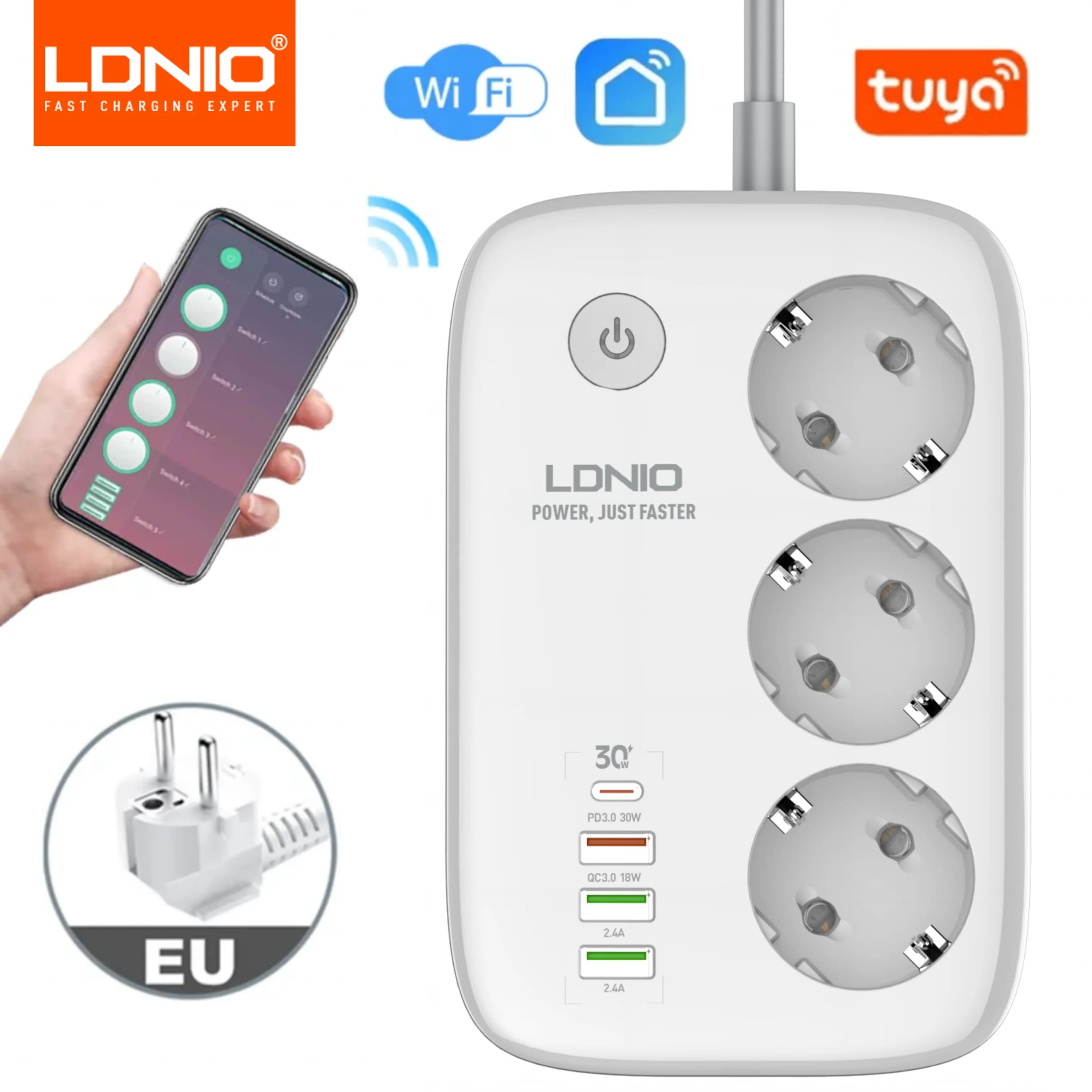 LDNIO standard ue 3 extension socket USB 3 socket adapter socket Tuya Smart Life APP remote control Wifi Smart Plug