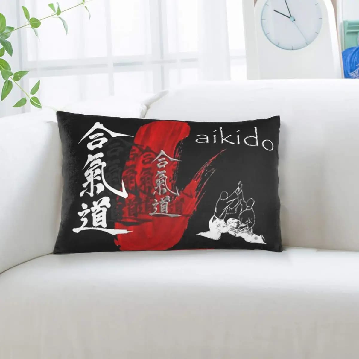 Aikido Red Stroke - Federa per cuscino rettangolare con design artistico per arti marziali, decorazione per camera da letto, letto, casa, cuscino confortevole