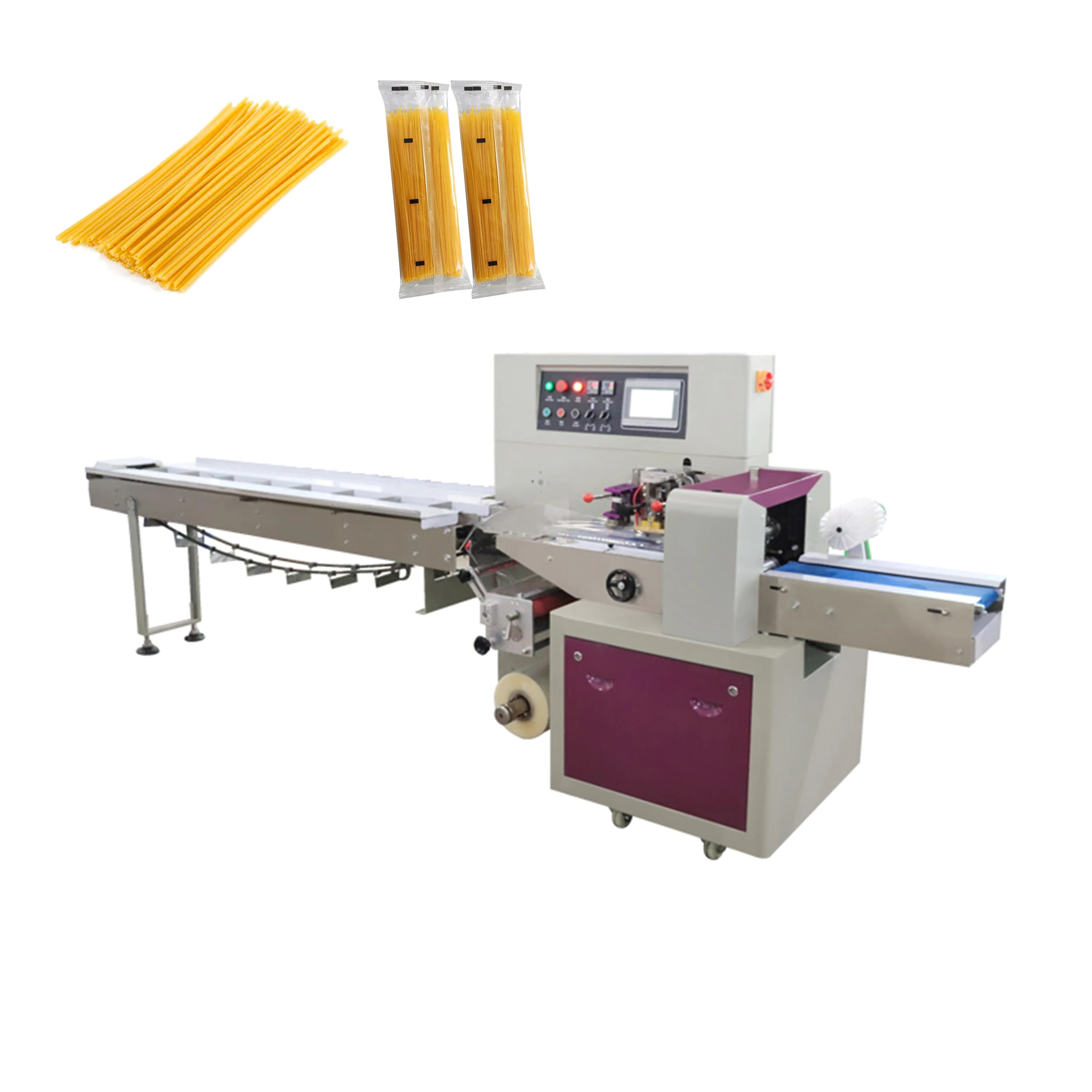 Macchina Confezionatrice Flow Pack per Pasta, Spaghetti, Vermicelli Secchi e Noodles in Ciotola con Pesatura Integrata