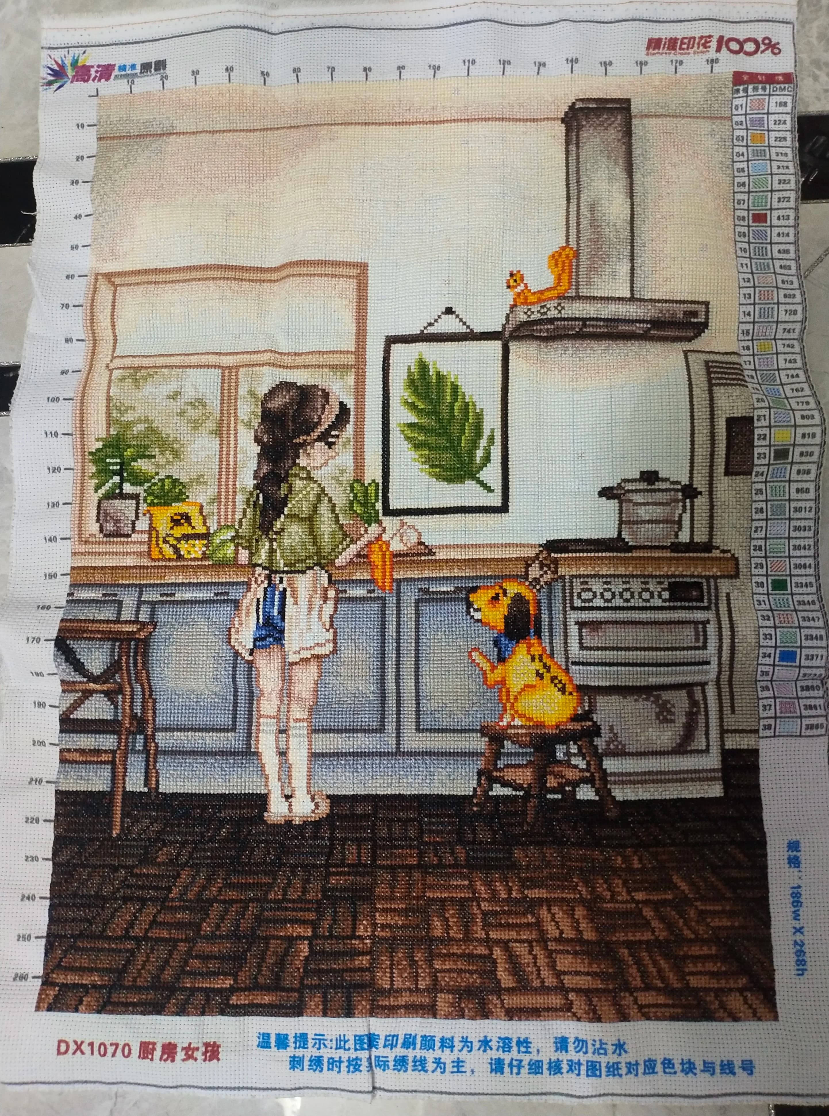 Bellissimo Regalo: Quadro Decorativo da Cucina con Ragazza, Punto Croce Fatto a Mano, Kit Completo Fai-da-Te per Decorazione Casa