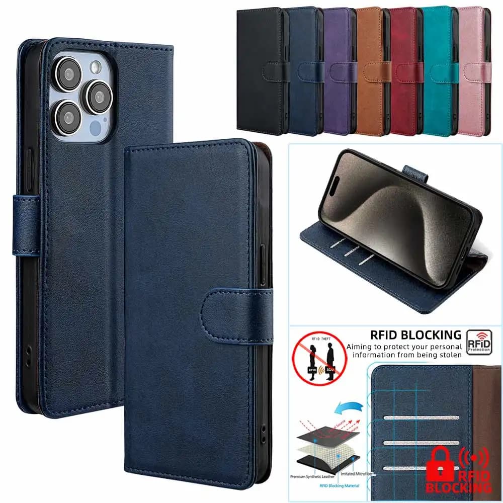 Custodia a libro in pelle con blocco RFID per iPhone 16 Pro Max 16 15 Plus 15 14 13 12 11 pro max Custodia protettiva multicolore Funda