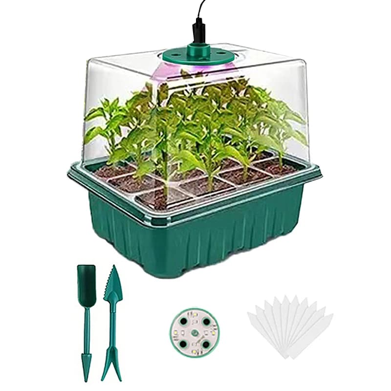 1/2/3-Pack 12/24/36-Cell Seed Germination Tray with 8 LED Grow Lights and Humidity Domes, Indoor Plant Starter Set