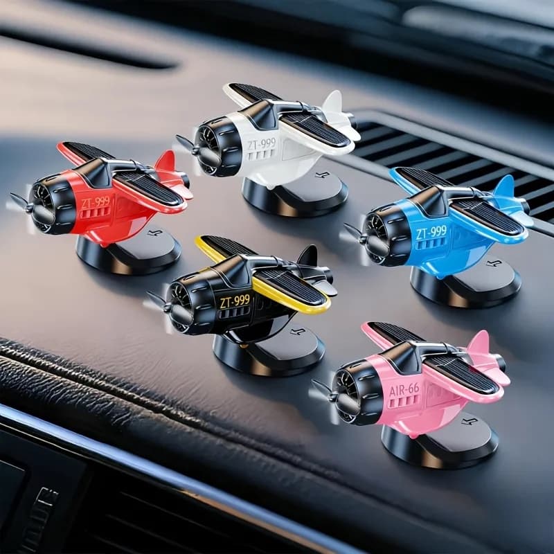 Solar-powered airplane-shaped aroma diffuser + 1 aroma stick, car air freshener, suitable for Tesla and GM car interiors.