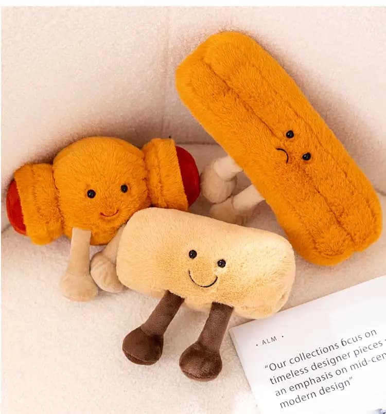 Simpatico cartone animato Colazione Serie Bastoncini di pasta fritta/Cookie Pane/Sacchetto di salsiccia Kawaii Peluche Regali fatti a mano per bambole per bambini