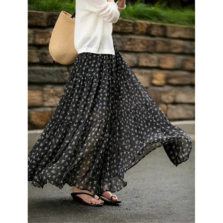 Spring Summer New Korean Style Women's Holiday Floral Print Chiffon Halter Neck Dress Loose A-Line Skirt Standard Fit