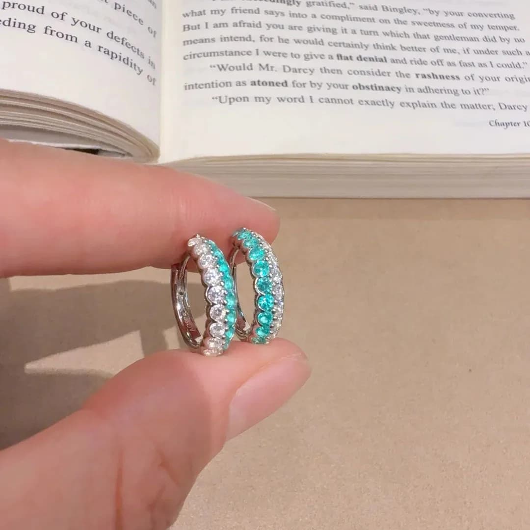 New Mint Paraiba Earrings Necklace Ring Smiling Geometric Light Luxurious and High-end Feeling