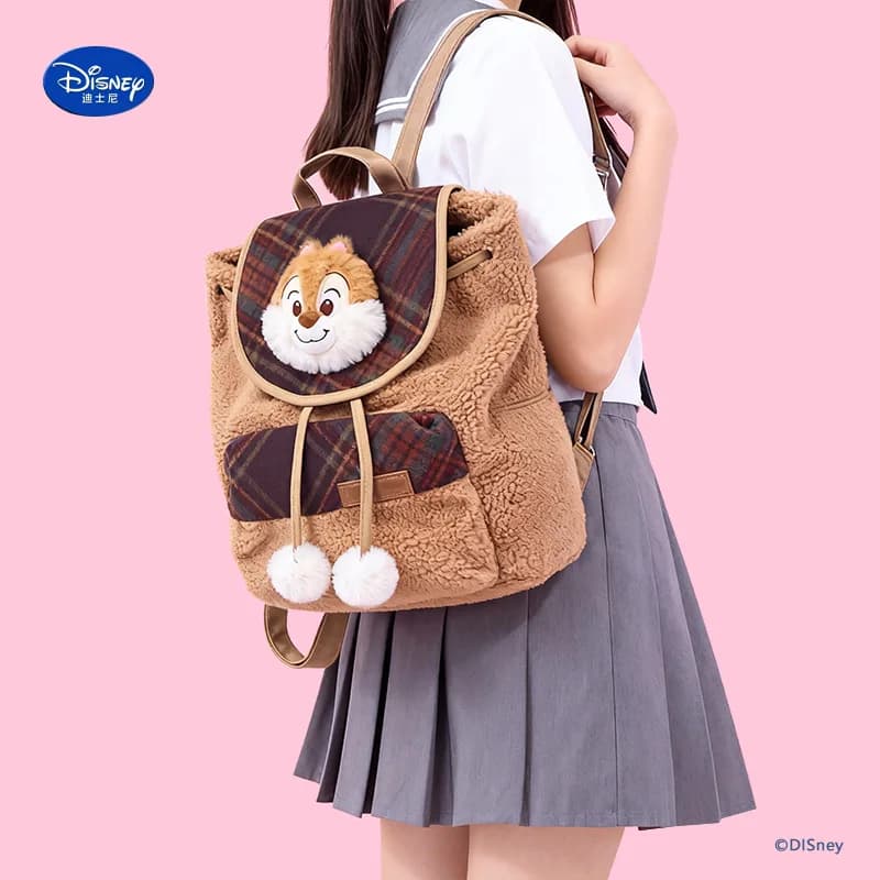 Zaino in Peluche Disney Chip n Dale, Borsa Scolastica Casual Morbida e Carina per Ragazze, Donne e Bambini, Regalo per Uso Quotidiano e Viaggi
