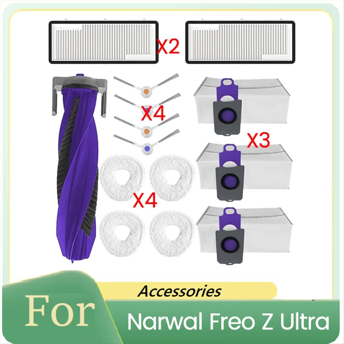 14 pezzi per accessori per aspirapolvere Freo Z Ultra spazzola laterale a rullo filtro HEPA kit di sostituzione del sacchetto per la polvere