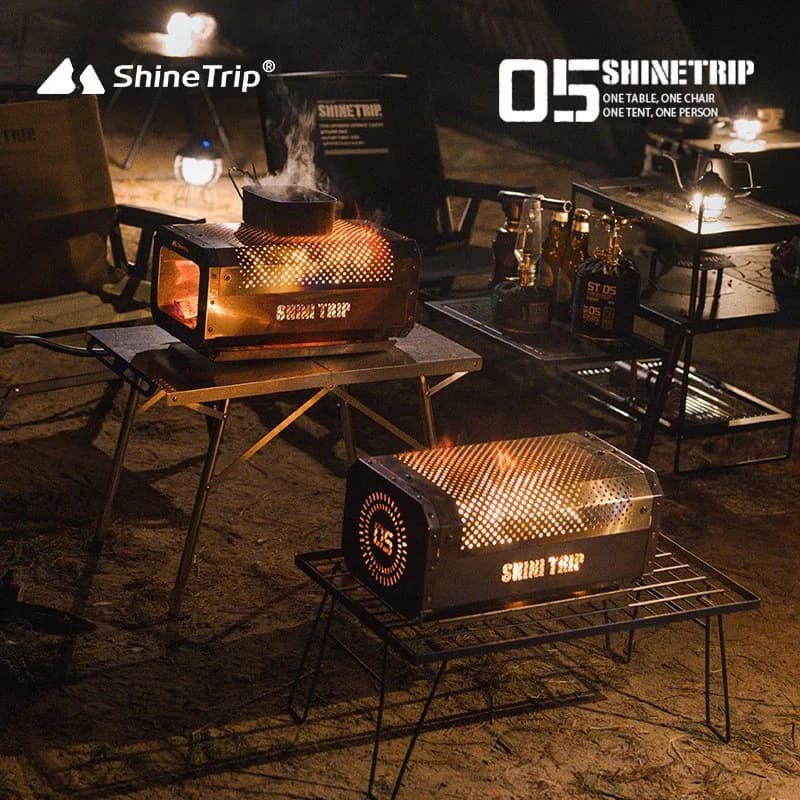 ShineTrip Forno da campeggio pieghevole portatile in acciaio inossidabile Bruciatore da tavolo a nido d'ape per esterni Stufa da campeggio per riscaldamento a legna da ardere
