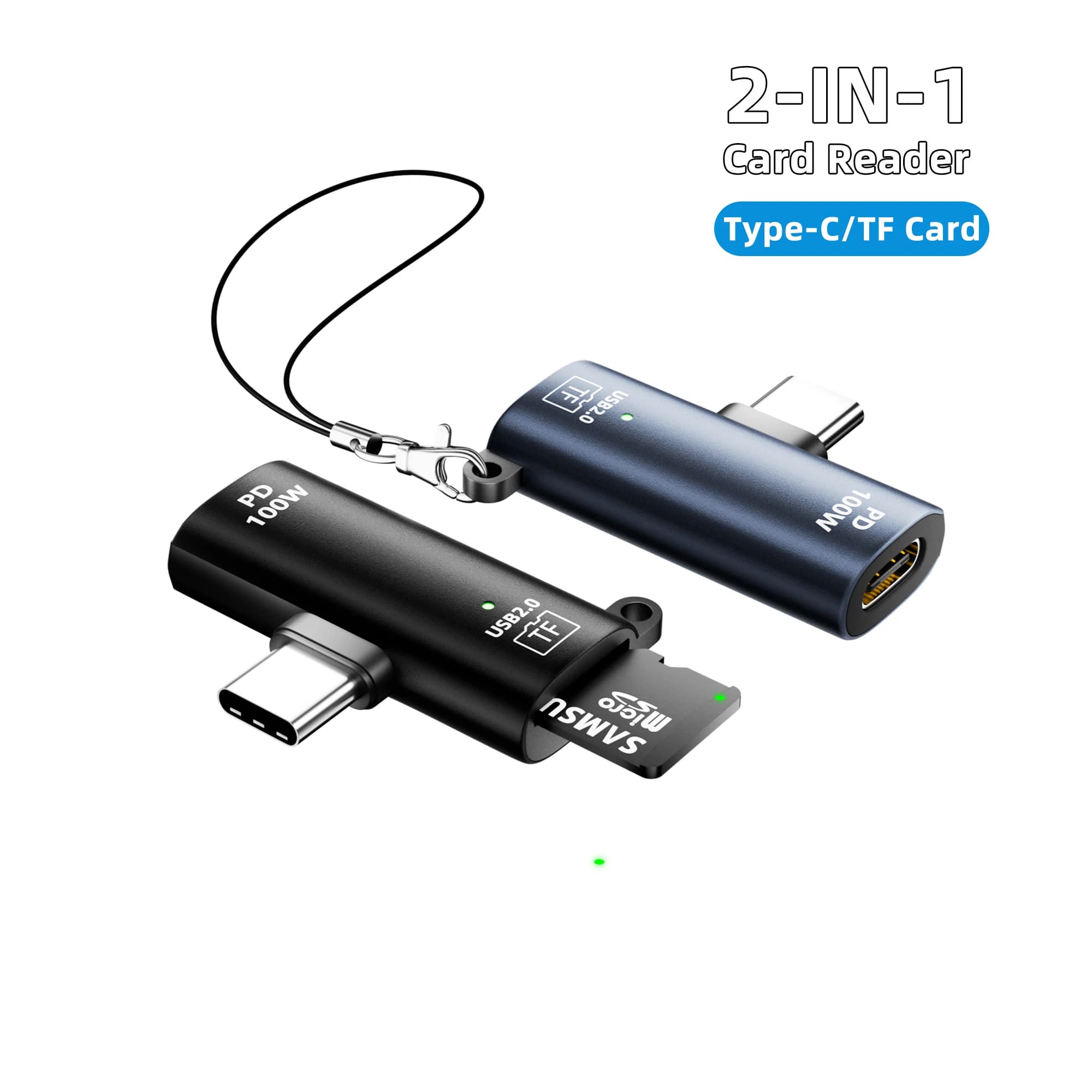​2 in 1 OTG Adapter PD100W USB C Charger Type C Male To TF Memory Card Reader U Disk Reading for Phone Tablet Laptop Computer