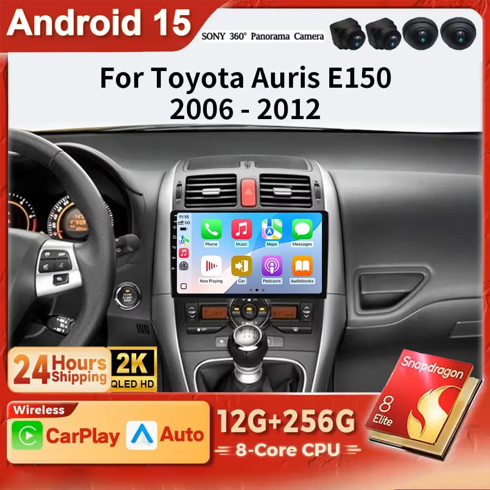 Android 15 2K QLED For Toyota Auris E150 2006 - 2012 Car Radio Multimedia Video Player GPS wireless android Auto WIFI 4G DSP