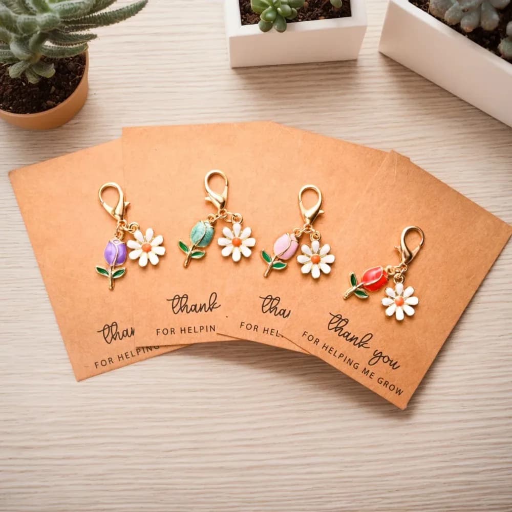 Trend 2026 Portachiavi a Forma di Cuore con Tulipano per Donne, Accessorio Decorativo per Chiavi, Borse, Zaini, Idea Regalo