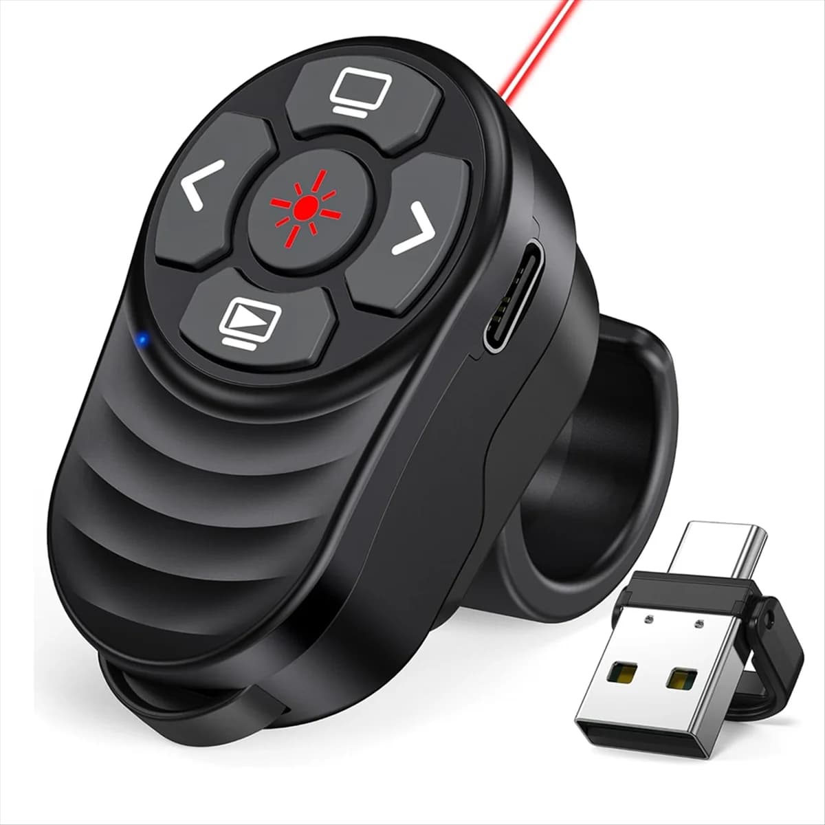 Clicker for USB Type C wireless presentations, Clicker Powerpoint finger rings with light pointer