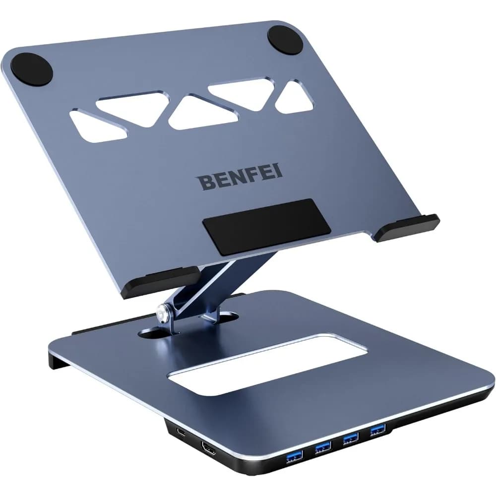 Laptop Stand with USB C 6in1 Docking Station, HDMI 4K@60Hz, 4x USB 3.0, 100W PD for MacBook/iPad Pro/XPS/Thinkpad