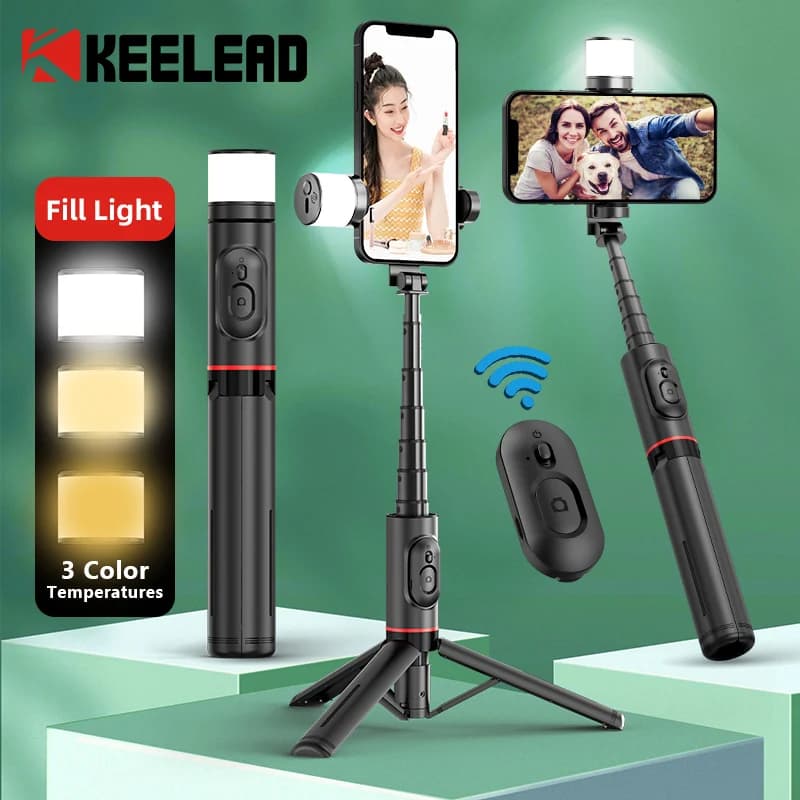 2024 NUOVO portatile senza fili Bluetooth telefono telescopico selfie stick treppiede con luce di riempimento per Huawei iPhone 13 Android Xiaomi