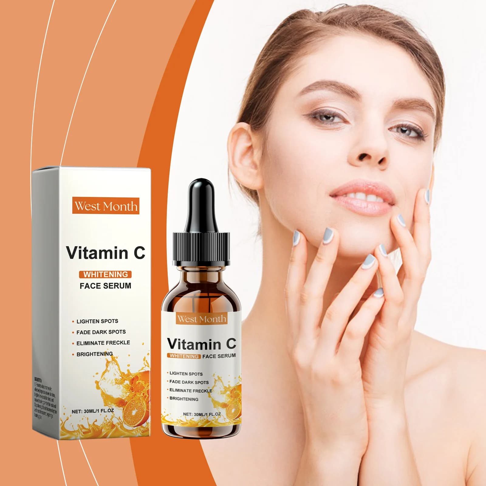 Siero Viso Vitamin C Whitening with Hyaluronic Acid, Removes Macchie Scure and Lentiggini, Hydrating and Repairer, Illuminating Essence for Face 30ml