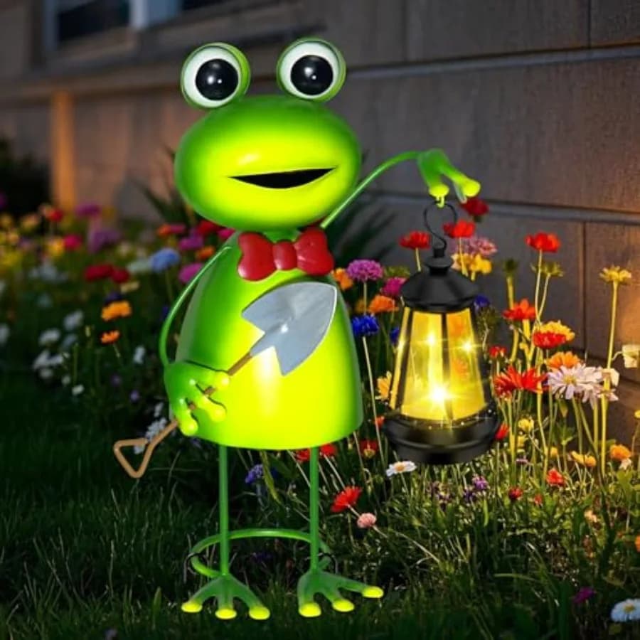Solar Garden Lights Frog Statue with Solar Lantern Lights, 13.78in Tall Frog Decor Fairy Accessories, Birthday Gifts for Women