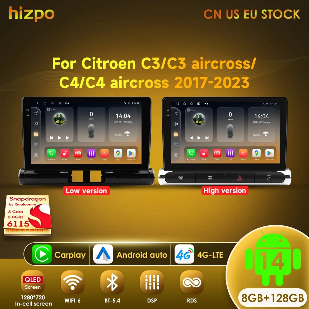 Hizpo Auto Elettronica Sistemi Intelligenti Per Citroen C3 C4 Aircorss (Brasile) 2017 - 2023 Auto Radio Carplay Android Auto GPS 4G