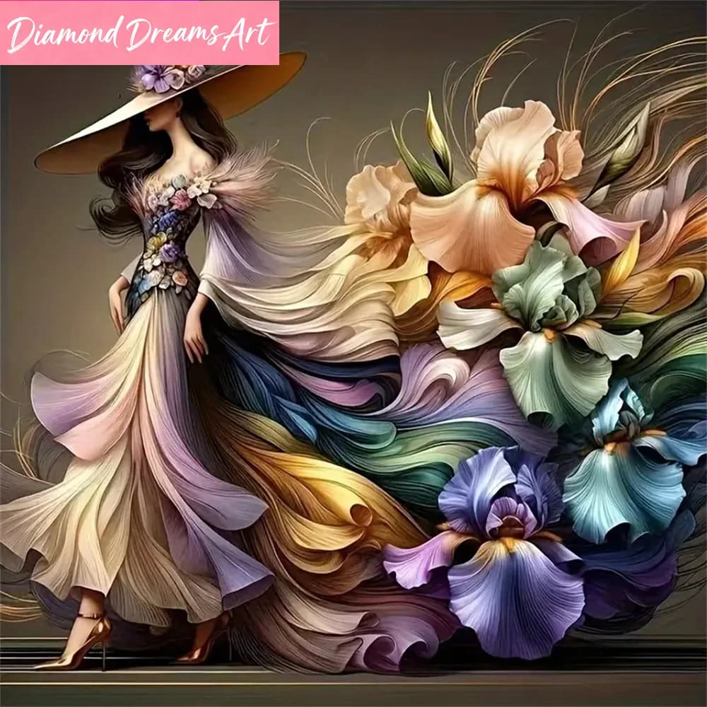 Kit per Pittura Diamante Fai-da-Te, Ritratto Floreale Femminile, Ricamo con Diamanti Quadrati, Decorazione Murale Artigianale, Senza Cornice
