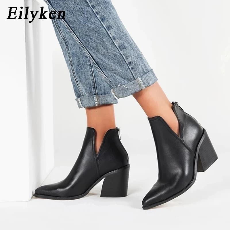 Eilyken Autumn Winter Casual Western Cowboy Ankle Boots Women Snake Cowgirl Booties Short Cossacks Botas High Heels Shoes