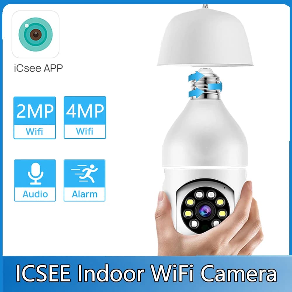 ICSEE E27 WiFi 4MP Lampadina Baby Camera 1080P Sicurezza domestica interna Sorveglianza wireless Monitoraggio umano automatico CCTV Pet Monitor