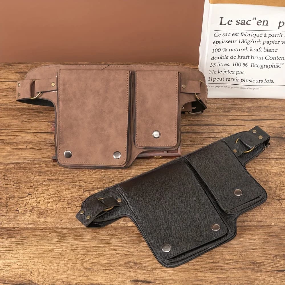 Borsa a tracolla gotica in pelle PU stile Steampunk medievale, marsupio da coscia per telefono e portafoglio, per uomo e donna