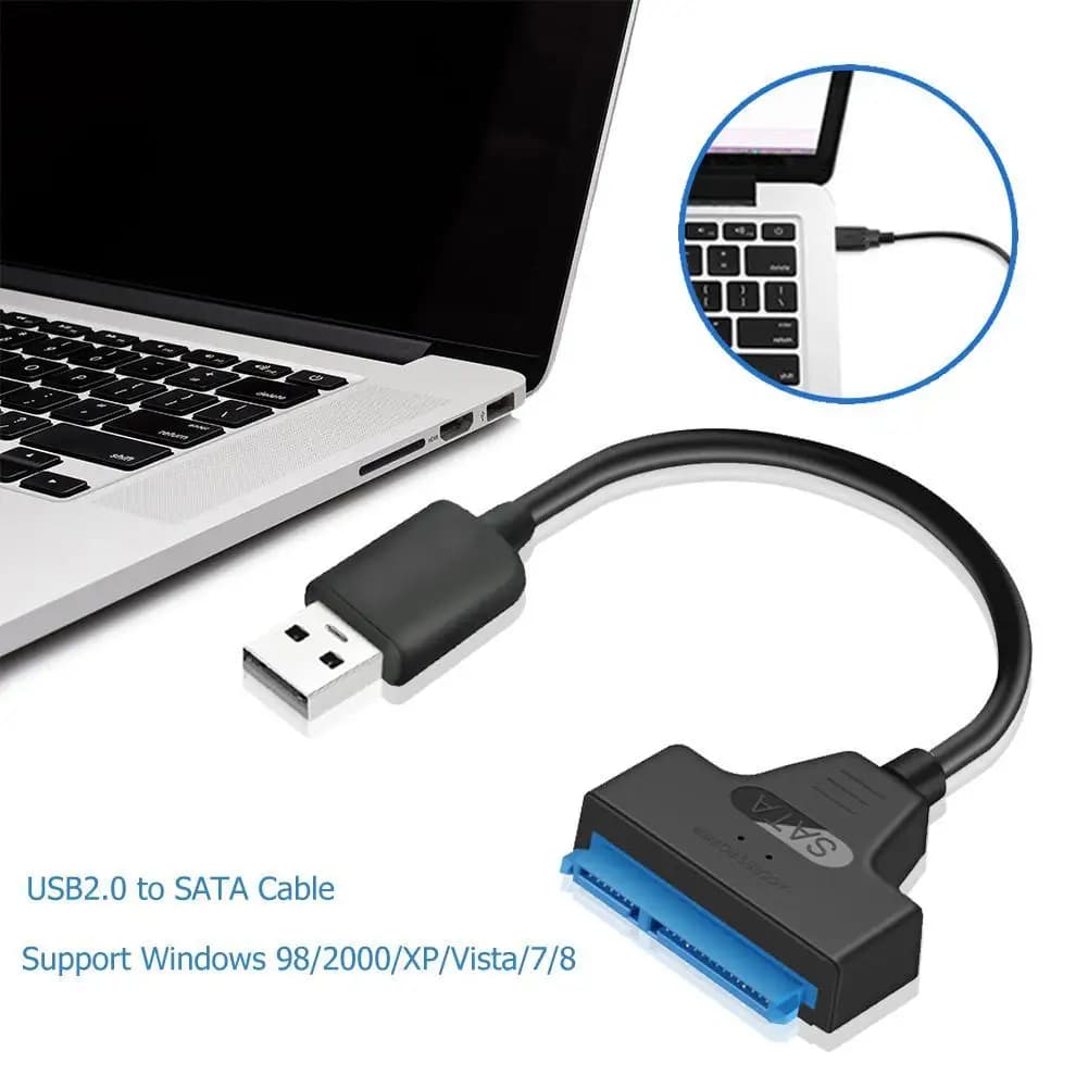 Adattatore USB 2.0 a SATA 22 pin con cavo in rame e ABS per convertire HDD/SSD esterni da 2,5 pollici.