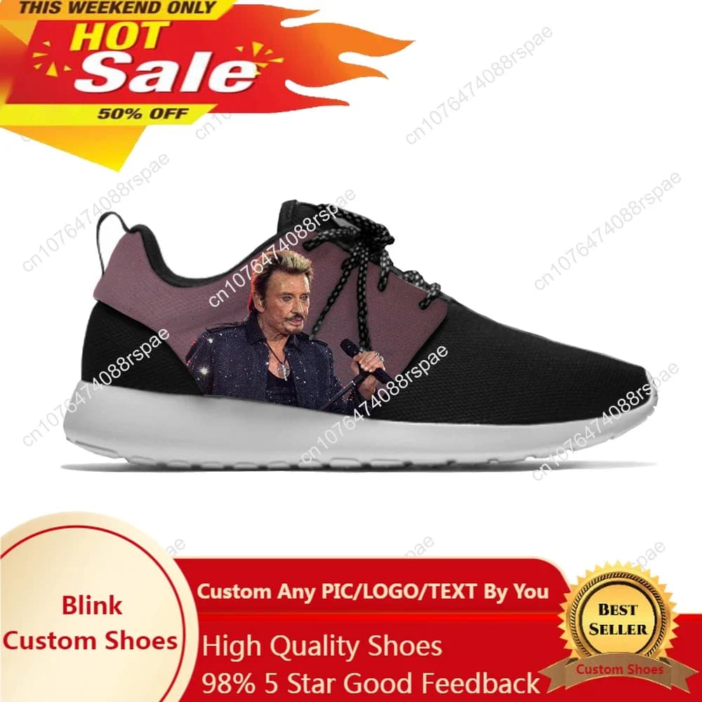 Rock Star Johnny Hallyday Music Cool Fashion Classic Sport Running Shoes Lightweight and breathable 3D Print Man Woman Sneakers in Network