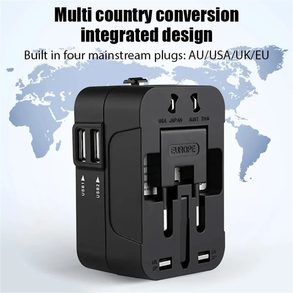 Adattatore Universale Internazionale Tutto in Uno con 2 Porte USB e 1 Tipo C, Caricatore da Viaggio AC per AU US UK EU
